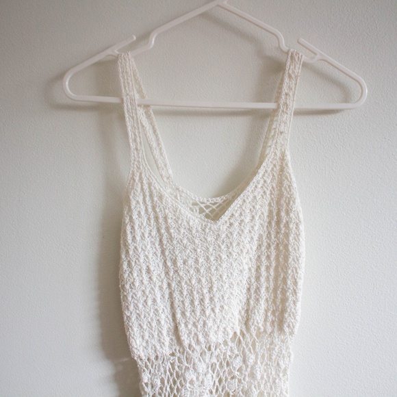 VINTAGE HANDMADE CROCHET CREAM DRESS BOHEMIAN - Picture 2 of 5